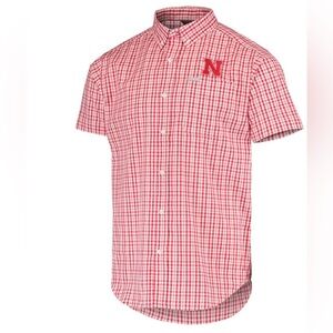 Columbia Mens Nebraska Cornhusker plaid button up short sleeve shirt size large
